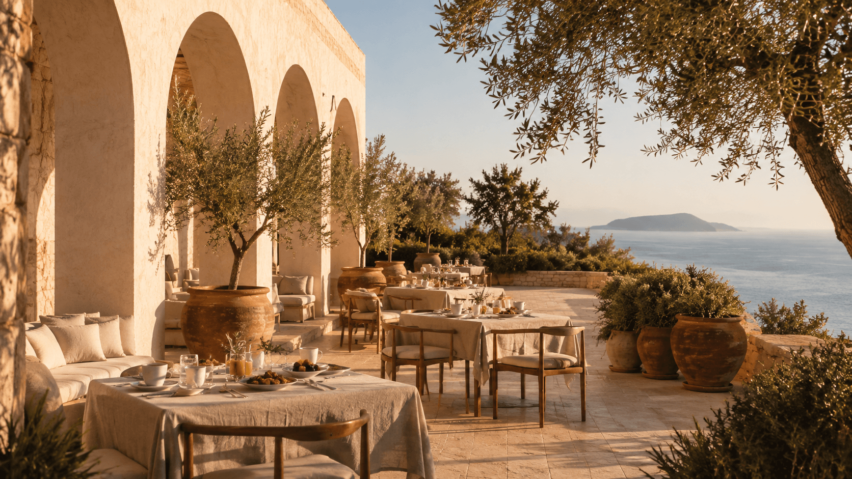 Mediterranean breakfast on Casa Sol's sea-view terrace